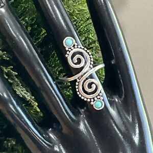 Silver Swirl Ring with Turquoise Accents